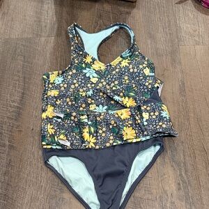 Wonder Nation Floral Kids Swim One Piece - Yellow and Blue